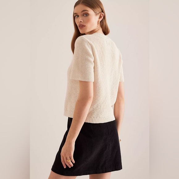 NWOT Anthropologie Maeve Short-Sleeve Button-Front Cardigan Ivory White - Picture 3 of 16